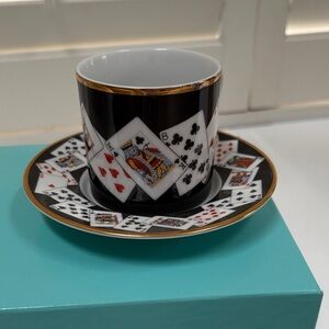Tiffany & Co. Black and Gold Playing Card Cup and Saucer